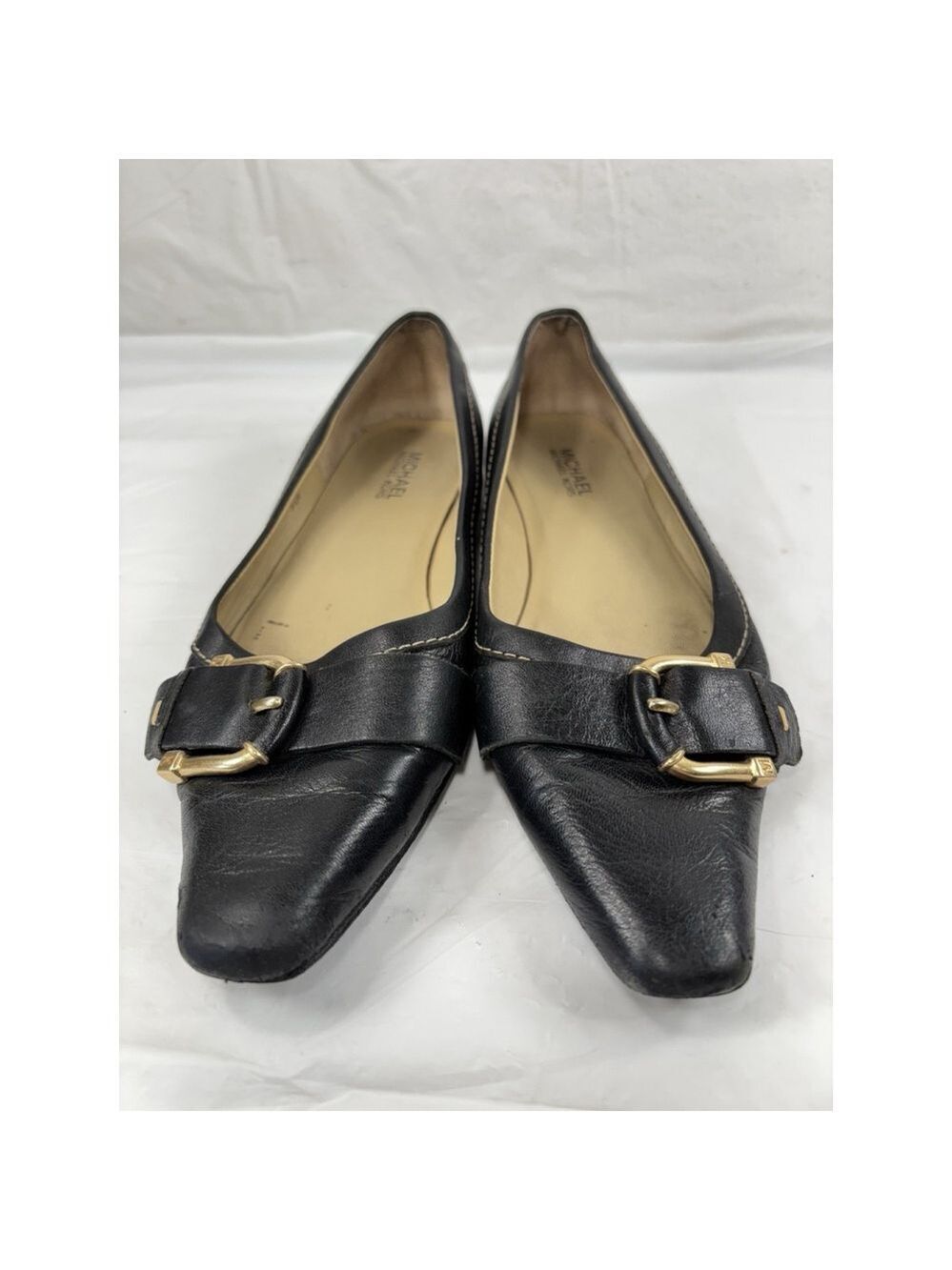 Michael Kors Black Leather Pointed Toes with Gold Buckle 8.5 M